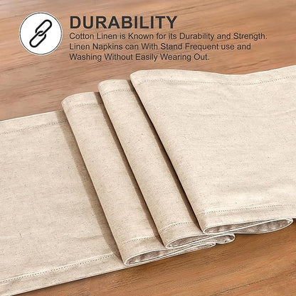 Ruvanti Linen Table Runner 72 Inches, Classic Hemstitch, Washable, Reusable, Non-Slipping, Stain Resistant- Perfect for Parties, Weddings, Dinners, Thanksgiving, Christmas, Indoor use – Natural