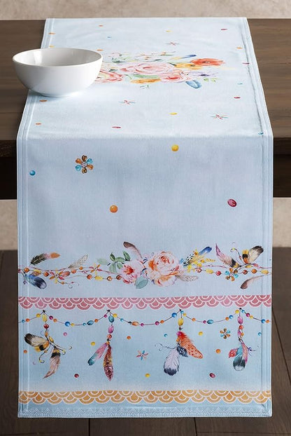 Maison d' Hermine Table Runner 100% Cotton Double Layer Table Runners 108 inches Long Decorative for Home Kitchen Dining Party Baby Shower Wedding Bridal Shower Spring Summer (Ibiza, 14.50" x 108")