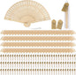 Aodaer 100 Pieces Wooden Folding Fan Sandalwood Folding Hand Fan Openwork Vintage Chinese Fan with White Tassel, Organza Bag and Greeting Cards for Wedding Birthday Party Favors Home Decorations