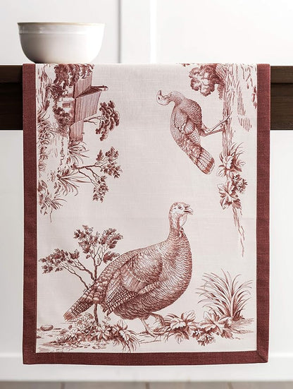 Maison d' Hermine Table Runner 100% Cotton Single Layer Table Runners 72 inches Long for Thanksgiving Christmas Decorations Home Kitchen Dining Party Wedding (Holy Jouy - Brown, 14.5" x 72")