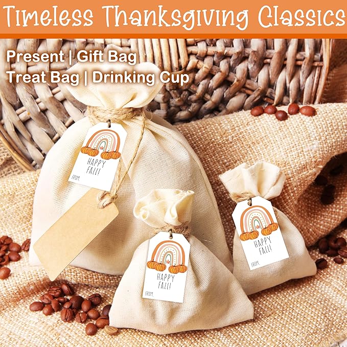 50 Pcs Fall Gift Tags, 2.1"×3.5" Autumn Bohemian Rainbow Thank You Gift Tags for Party Favors, Pumpkin Thanksgiving Gifts Tags for Party Favor - B11