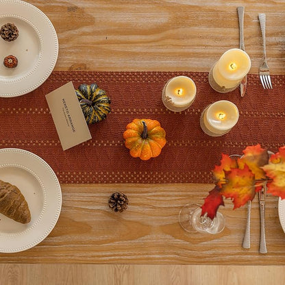Boho Rust Table Runner for Home Decor 12x48 Inches Farmhouse Macrame Burlap Jute Rustic Dining Kitchen Centerpiece Bohemian Decor French Country Baby Bridal Shower Decorations