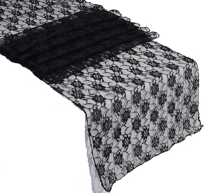 MDS Pack of 15 Wedding 12 x 108 inches Lace Table Runner for Wedding, Decorations for Birthday Parties, Banquets, Graduations, Engagements, and Runners fit Rectangle, Round Table- Black