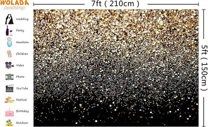 WOLADA Black and Gold Backdrop Golden Glitter Backdrop for Photography Wedding Birthday Baby Shower Party Photo Studio 7x5FT 11176