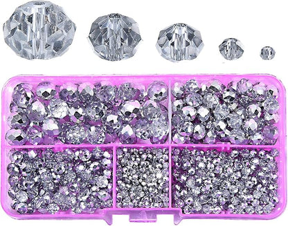 2-10mm Briolette Rondelle 810pcs Half Silver Crystal Glass Beads Faceted Shape Crystal Spacer Beads for Bracelet Necklace Decorative Hand Jewelry Making (2/4/6/8/10mm Half Silver)