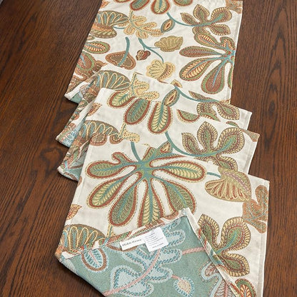 Mika Home Tropical Leaf Table Runner for Home Decor 13X90 Inches Teal Brown Seasonal Dining Table Decoration for Home