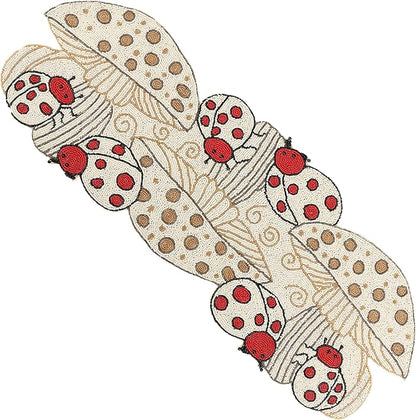 Beaded Table Runner Decorative Glitz Table Runner - 13x36” Handcrafted Runner for Winter Holiday, Kitchen, Dining Table, Spring Décor, Dining Table, Coffee Table or Entryway (Red Ivory) - CLEENTABLE
