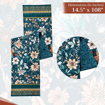 Maison d' Hermine Table Runner 100% Cotton Double Layer Table Runners 108 inches Long for Thanksgiving Christmas Decorations Home Kitchen Dining Party Wedding (Luxury Loft - Dark Teal, 14.5" x 108")