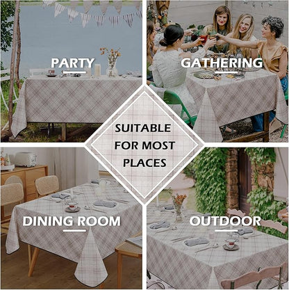 MYSKY HOME Table Cloth 60x120 in Rectangle, Heavy Duty Linen Look Waterproof Tablecloths Farmhouse Tablecloth, Wrinkle Free Table Cover with Black Plaid for Kitchen Dining, Party