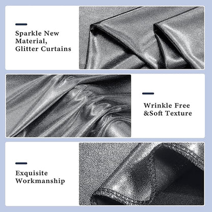 Outpain Thick 20 ft x 10 ft Black Silver Sequin Backdrop Curtain for Parties, Wrinkle Free Glitter Photo Backdrop Drapes 4 Panels 5x10ft Black Silver Back Drop Cloth for Wedding Photography Background