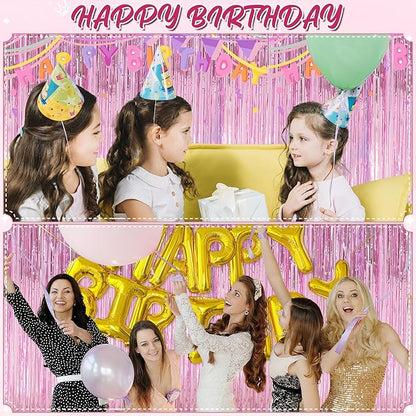 Crosize 2 Pack 3.3 x 9.9 ft Pink Foil Fringe Backdrop Curtain, Streamer Backdrop Curtains, Streamers Birthday Party Decorations, Tinsel Curtain for Parties, Galentines Decor, Preppy, Photo Booth