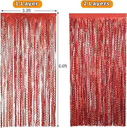 4 Pack Red Streamers Party Decorations - 3.3x6.6ft Foil Curtain Background for Birthday Decorations | Wedding | Halloween | Christmas Party Decoration | Red Tinsel Backdrop