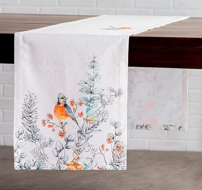 Maison d' Hermine Table Runner 100% Cotton Single Layer Table Runners 36 inches Long for Thanksgiving Christmas Decorations Home Kitchen Dining Party Wedding (Whitish Shabby Chique, 14.5" x 36")