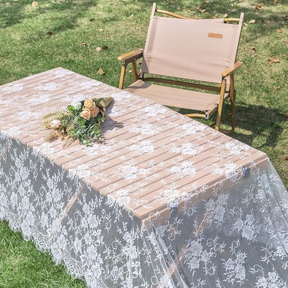 TINWIN Rectangle Lace Tablecloth 60x120 Inch White Vintage Runner Eyelash Fabric for Kitchen Dining Picnic Table Wedding Decor for Home Decoration Tea Party Decor-3