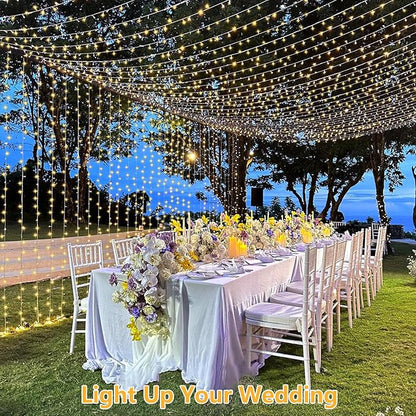 YEGUO 165ft 500 LED String Lights Outdoor Waterproof, Clear Wire Christmas Lights Indoor Plug in, 8 Modes Fairy Light for Party Wedding Classroom Tree(Warm White)