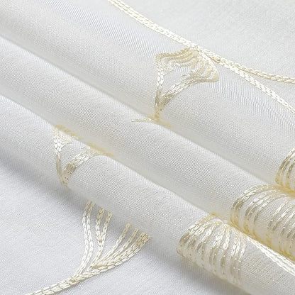 VISIONTEX Sheer Curtains 72 inch Length 2 Panels Set, White Voile Crushed Cream Vine Leaves Embroidery, Rod Pocket Embroidered Window Drapes for Living Room and Bedroom, 54" x 72"