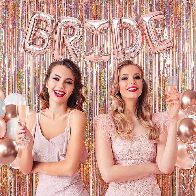 Foil Fringe Curtains Party Decorations - Melsan 3 Pack 3.2 x 8.2 ft Tinsel Curtain Party Photo Backdrop for Birthday Party Baby Shower Rose Gold