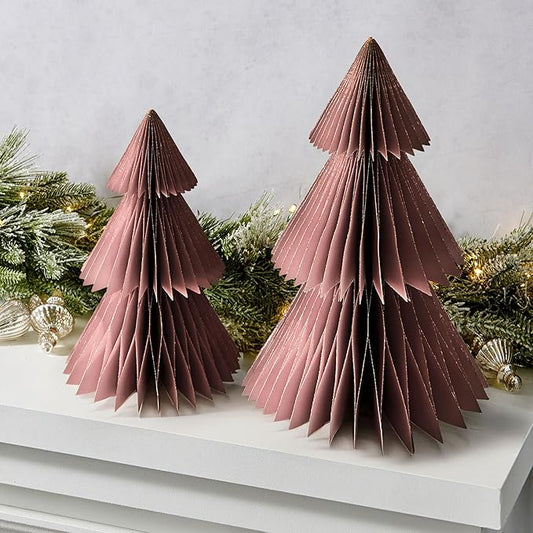 LampLust Pink Tree, 2 Pack Honeycomb Paper Trees 10 & 12 Inch, Pink Decorations, Winter Wonderland & Enchanted Forest Decorations Indoor, Home Table Top Decor, Table Centerpieces