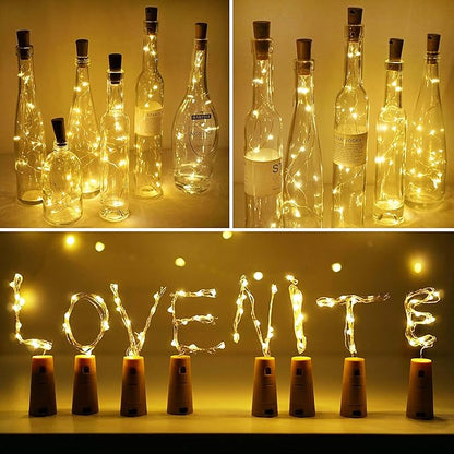 Wine Bottle Lights with Cork, Battery Operated 15 Pack 20 LED Cork Shape Silver Wire Fairy Mini String Lights(No Bottles) for DIY, Party, Decor, Christmas, Halloween,Wedding (15, Warm White)