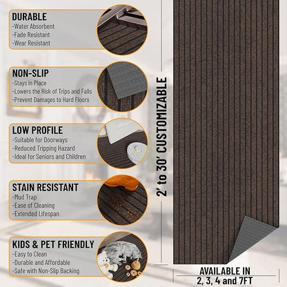 Ottomanson 2'7" x 54' Hallway Runner with Scraper Pile - Extra Durable Non-Slip Rug Mat for Indoor & Outdoor Use - Ideal for Kitchen, Entryway & Garage - High-Traffic Carpet, Brown