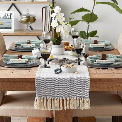 DII Woven Basic Tabletop Collection, Chevron Table Runner, 15x108, Stone Blue
