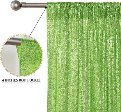 Sugargirl Apple Green Sequin Backdrop Curtain 4 Panels 2FTx8FT Glitter Apple Green Background Drapes Sparkle Photography Backdrop for Party Wedding Birthday Wall Decoration
