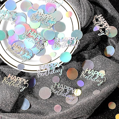 300PC Circle Dots Birthday Confetti for Table Iridescent Happy Birthday Table Scatters Party Decorations