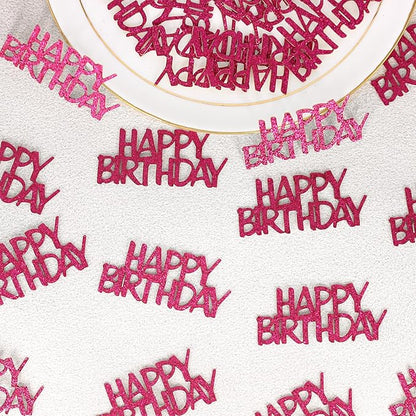Hot Pink Happy Birthday Confetti Girl Birthday Party Decorations Glitter Table Scatters for Adult Women Birthday Anniversary DIY Crafts Party Supplies 100PC
