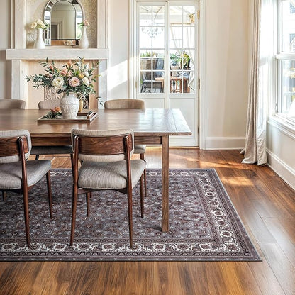 Bloom Rugs Washable Non-Slip 6' x 9' Rug - Slate Gray Traditional Oriental Area Rug for Living Room, Bedroom, Dining Room, and Kitchen - Exact Size: 6' x 9'