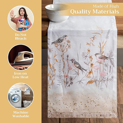 Maison d' Hermine Table runner 100% Cotton Single Layer Table Runners 72 inches long Decorative for Home Kitchen Dining Party Wedding Bridal Shower Spring Summer (Meadow Florals - Beige, 14.50" x 72")