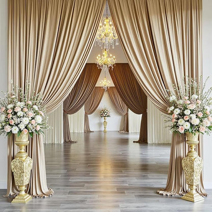 PartyVillage 50ft×15ft Beige Backdrop Curtain for Wedding Parties, 10 Panels Wrinkle Free 15 FT Long Polyester Photo Backdrop Drapes Back Drop Cloth for Birthday Photography Background