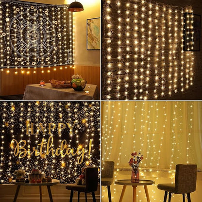 Meonum Curtain Tapestry Backdrop String Lights, Each 13 Strings 6.6 x 5 ft Tapestry Fairy String Light, 8 Modes Window Wall Hanging Light Strings for Bedroom Christmas Curtain Decor(2 Pack)