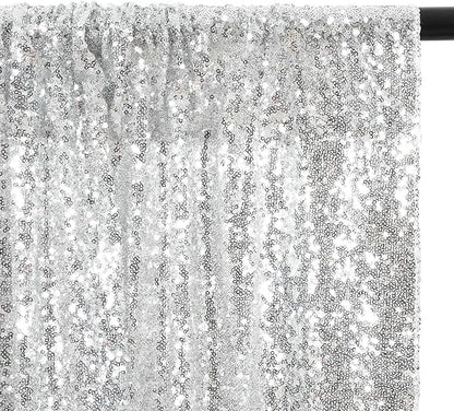Eternal Beauty Silver Sequin Backdrop, 4x7 Ft Glitter Background Curtains for Shimmer Photography Party Wedding Birthday Back Drop Decor