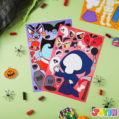 JOYIN 48 Pcs Halloween Make a Face Stickers, Halloween Party Favor for Kids, Art Craft Party Supplies, Classroom Activities Games Goodies, Sticker Sheets with Witch, Vampire Designs