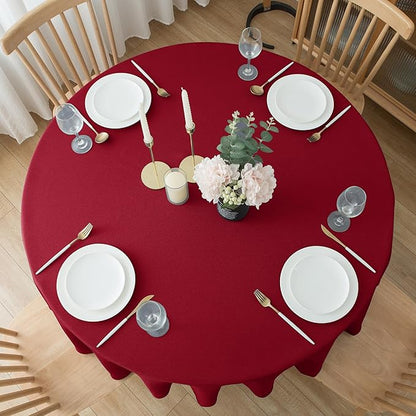 Biscaynebay 2 Pack Textured Fabric Round Tablecloths 60", Red Water Resistant Tableclothes Small Circle Folding Table Covers Linen for Dining, Kitchen, Wedding, Parties etc Machine Washable