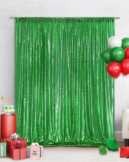 Eternal Beauty Green Sequin Backdrop, 6x8 Ft Glitter Background Curtains for Shimmer Photography Party Wedding Birthday Back Drop Decor