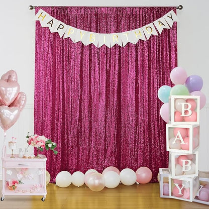 Sugargirl Fuchsia Sequin Backdrop Curtain 4 Panels 2FTx8FT Glitter Fuchsia Background Drapes Sparkle Photography Backdrop for Party Wedding Birthday Wall Decoration