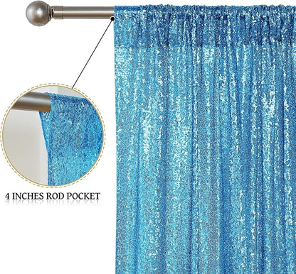 Sugargirl Turquoise Sequin Backdrop Curtain 4 Panels 2FTx8FT Glitter Turquoise Background Drapes Sparkle Photography Backdrop for Party Wedding Birthday Wall Decoration
