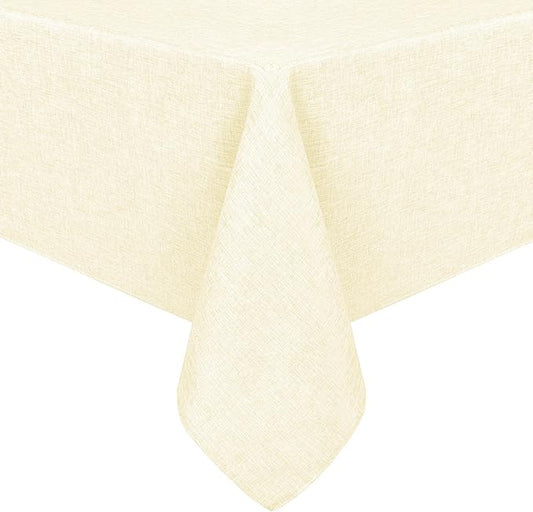 Hiasan Faux Linen Rectangle Tablecloth - Wrinkle and Stain Resistant Washable Table Cloth for Kitchen Dining Room Holiday Table Cover for Dinner, Champagne, 70 x 90 Inch