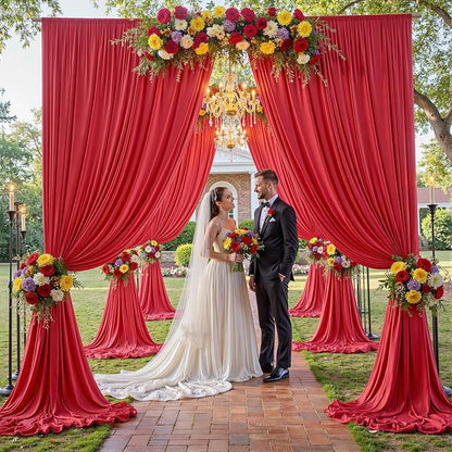 30×12ft Wrinkle Free Red Backdrop Curtain for Wedding Parties,6 Panels 5×12ft Long Soft Silky Polyester Backdrop Drapes Red Photo Back Drop Curtains for Photography Stage Christmas Background Cloth
