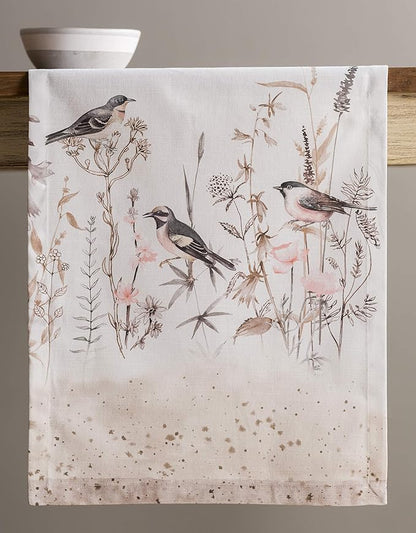 Maison d' Hermine Table Runner 100% Cotton Single Layer Table Runners 108 inches Long Decorative for Home Dining Party Wedding Bridal Shower Spring Summer (Meadow Florals - Brown, 14.50" x 108")