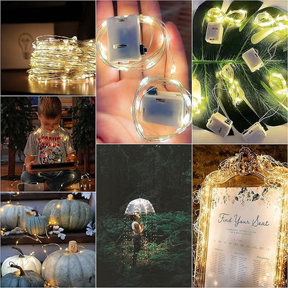 20 Pack Fairy Lights Battery Operated 60 Extra Batteries, 3 Modes 6.5ft 20 LED Mini String Lights, Waterproof Silver Wire Firefly Starry Lights for DIY Wedding Christmas Party, Warm White