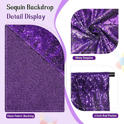 SquarePie Sequin Backdrop Curtain Not See Through Thick Glitter Background for Party 8FT x 10FT Purple