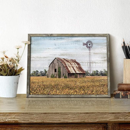 Rustic Life Wooden Wall Art: Rural House in the middle of Straw Artwork Wooden Painting with Framed for Bedrooms (12'' x 16'' x 1 Panel)
