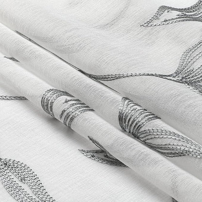 VISIONTEX Sheer Voile Curtain Valances, Decorative Leaves Embroidered, Rod Pocket Window Treatment for Kitchen/Rustic Bedroom/Living Room (54 x 16 Inch,1 Panel)