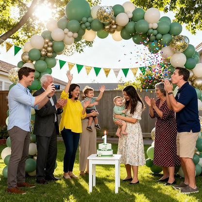 Sage Green Balloon Arch Kit, 141pcs Sage Green Gold Sand White Balloons for Wedding Engagement Anniversary Bridal Shower Baby Shower Birthday Jungle Safari Party Decorations