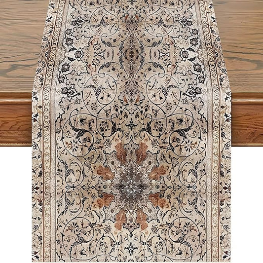 Snycler Table Runner Boho Table Runners Vintage Elegant Farmhouse Table Center Linen Decor for Home Dining Party Entrance (13x72 Inch) Boho-Brown