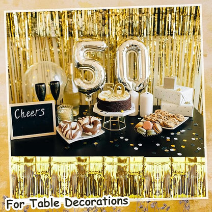 4 Pack Iridescent Float Fringe Curtains, Metallic Foil Fringe Garland Shiny Tassel Foil Float Parade Float Decorations for Trailer Car Graduation Homecoming Outdoor Indoor Party (Gold)