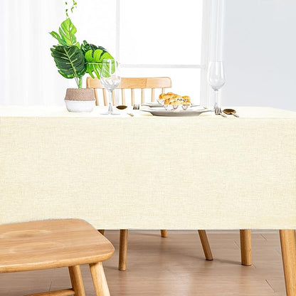 Hiasan 2 Pack Faux Linen Rectangle Tablecloth - Wrinkle and Stain Resistant Washable Table Cloth for Kitchen Dining Room Holiday Table Cover for Party Dinner, Champagne, 70 x 108 Inch