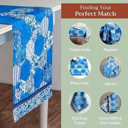 Maison d' Hermine Table Runner 100% Cotton Single Layer Table Runners 72 inches Long Decorative for Home Kitchen Dining Party Wedding Bridal Shower Spring Summer (Summer Blues, 14.50" x 72")
